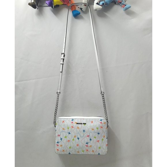 Michael Kors Jet Set Multicolor Leather Airplane Printed Crossbody Bag - NWT - Picture 1 of 14